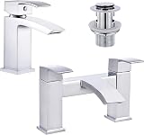 Funime Waterfall Basin Bath Taps Set Chrome Brass Sink Mixer Monobloc Double view 1