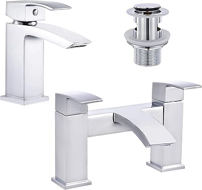Funime Waterfall Basin Bath Taps Set Chrome Brass Sink Mixer Monobloc Double