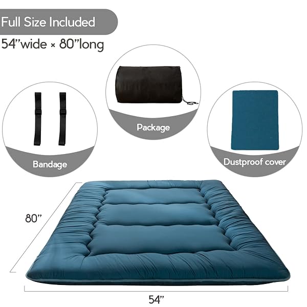 MAXYOYO JAPANESE FLOOR MATTRESS FUTON MATTRESS, THICKEN SLEEPING PAD FOLDABLE ROLL UP FLOOR FUTON FOR ADULTS TATAMI MAT DORMITORY BED LOUNGER, BLUESTONE, FULL SIZE
