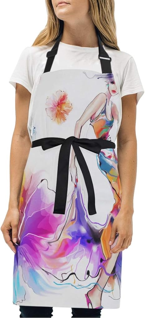 Amazon Eilanna エプロン プリティファッションガール ファッションパターン 調節可能首掛け カフェ風 業務用 家庭用 作業用 男女兼用 シンプルデザイン エプロン オンライン通販