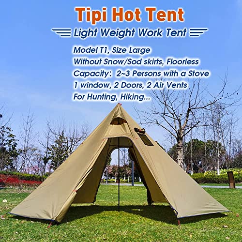 4 Persons 5lb Lightweight Tipi Hot Tents with Stove Jack, 7'3" Standing