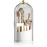 MSHOMELY Makeup Brush Holder Organizer, 360 Rotating Makeup Brush Organizer Cosmetics Make up Brush Organizer for Vanity, Waterproof Dustproof Makup Brush Storage for Bathroom Countertop, White-Clear