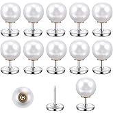 10 Sets Pearl Buttons, 10mm No Sew Pearls for Clothing, Removable Reusable White Pearl Buttons for Sewing Women Blouse Jeans Dresses Shirts and DIY Crafts, Bustle Clips for Wedding Dress Train
