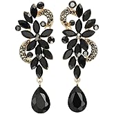LARGE AND LONG Art Deco Rhinestone Crystal Cluster Chandelier Floral Teardrop Dangle Statement Earrings