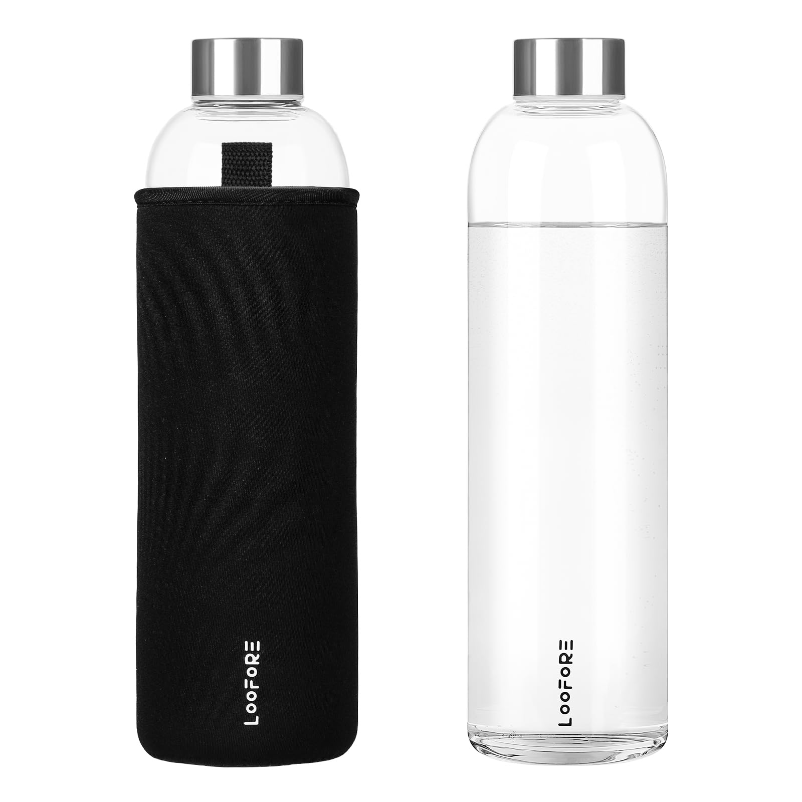 LOOFORE Glass Water Bottle 750ML, BPA-Free Leak Proof, Clear Water Bottle with Protective Sleeves for Sports and Gym with Hot Cold Drinks, 1 Pack
