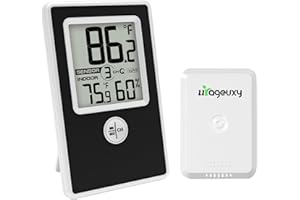 Urageuxy Wireless Indoor Outdoor Thermometer Hygrometer with Remote Sensor, Room Temperature Monitor, Min/Max Records for Home, Greenhouse & Cellar