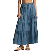 ElayuBeimu Women's Maxi Skirts Flowy Skirt Elastic High Waist Pleated A-Line Flared Long Skirts