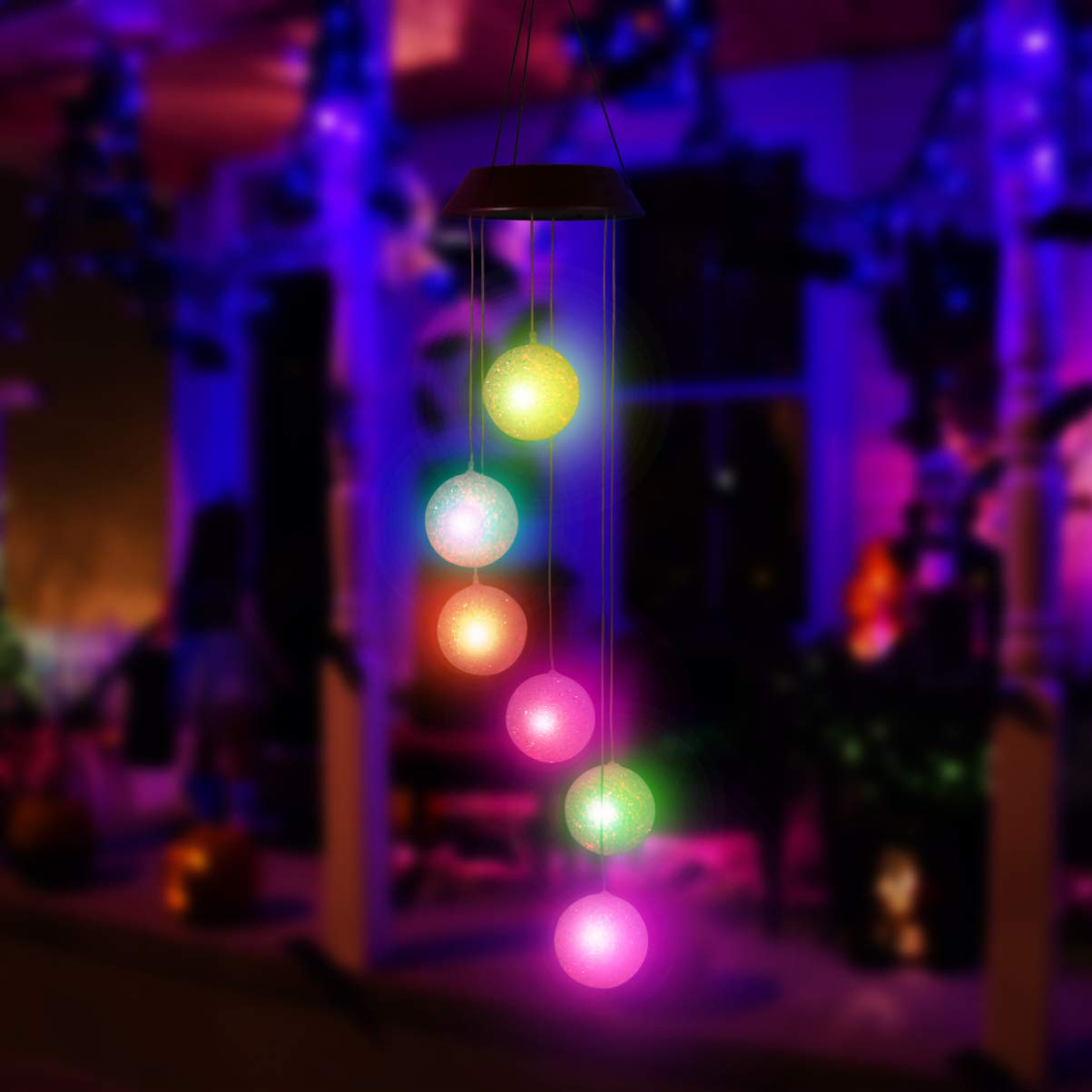 Wind Chime Outdoor Hanging Solar Ball Light Color Changing Waterproof LED Wind Chime for Home Yard Garden Patio Night Party Festival Decor