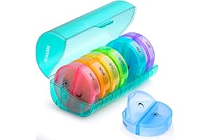 Sukuos Weekly Pill Organizer 7 Day 2 Times a Day, Large Daily Pill Box Easy to Open, AM PM Pill Case for Medicine/Vitamin/Fish Oil/Supplements (Cyan)