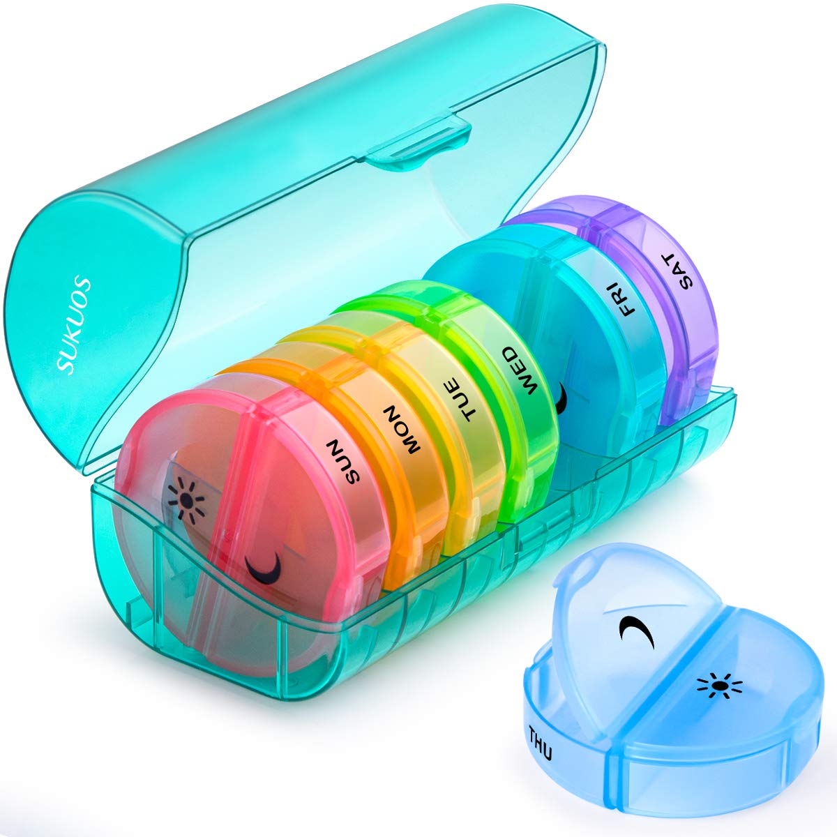 Photo 1 of Sukuos Large Weekly Pill Organizer 2 Times a Day, Daily Pill Box 7 Day Easy to Open with Double Protection, AM PM Pill Case for Medicine/Vitamin/Fish Oil/Supplements (Cyan)
