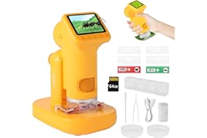 LENGTOUQ 1600X Microscope for Kids, Detachable Handheld Mini Digital Microscope with Photo Video Function, Rechargeable Educational Toys with 64GB, 6 Slides and Valentines Day Gift for Kids