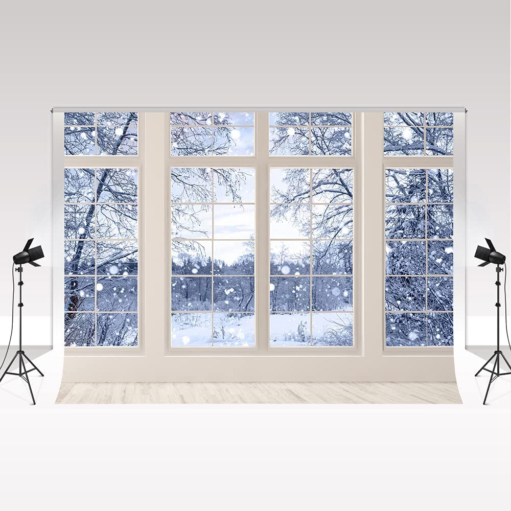 Kate Winter Landscape Window Photo Backdrop Christmas Snow Tree Photo Studio Background for Photography Xmas Parties Decoration Photo Studio Props 3x2m