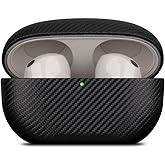 LOPIE Case Compatible with Sony WF-1000XM5, Carbon Fiber Style Vegan Leather Case Designed for Earbuds WF1000XM5 Case Cover 2023, Protective Hard Cover for Men/Women - Black