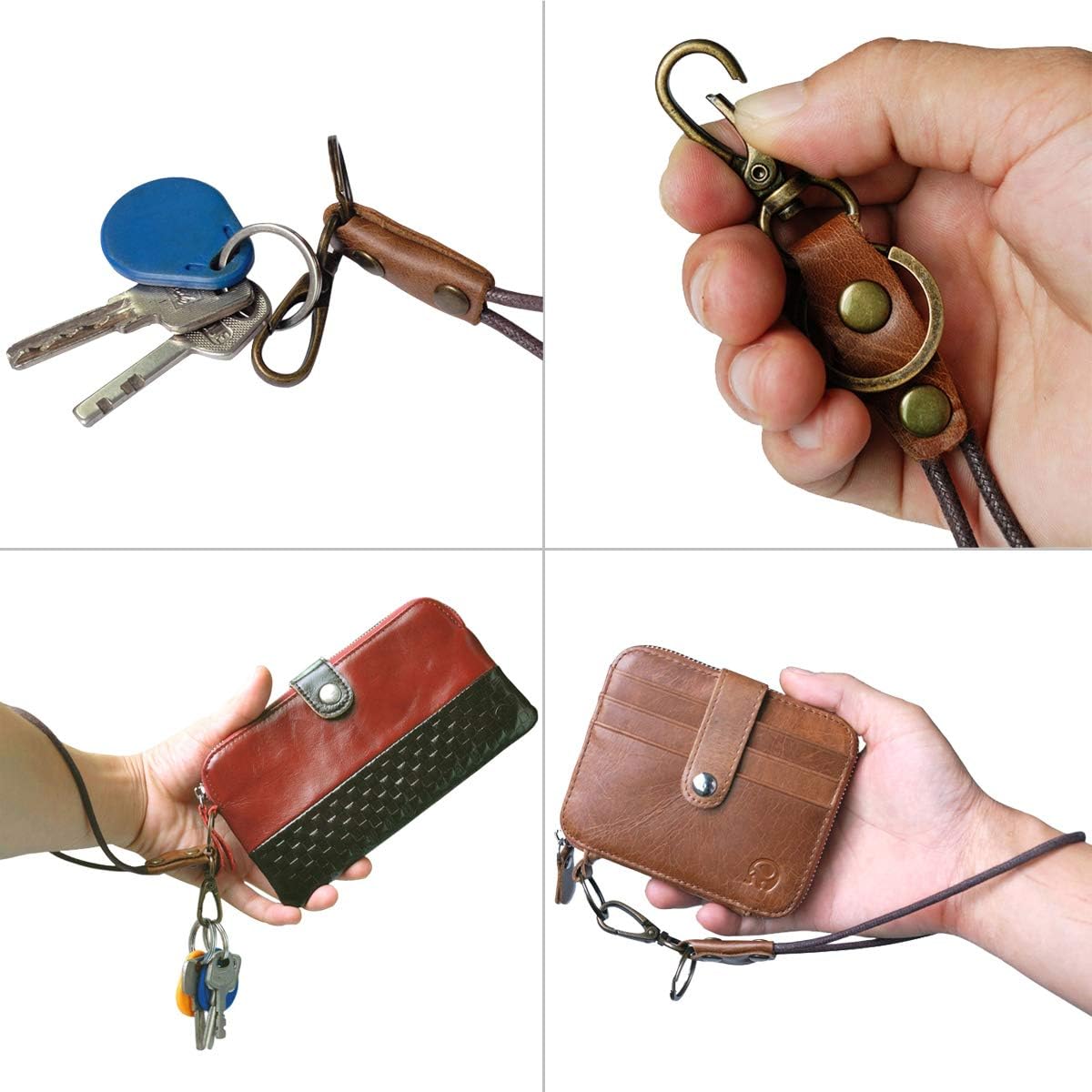 Aileder Lanyard Neck Strap 3pcs Leather Neck Lanyard Wrist Hand Strap with Strong Metal Clasp for ID Card Badge Holder Keys - Image 3