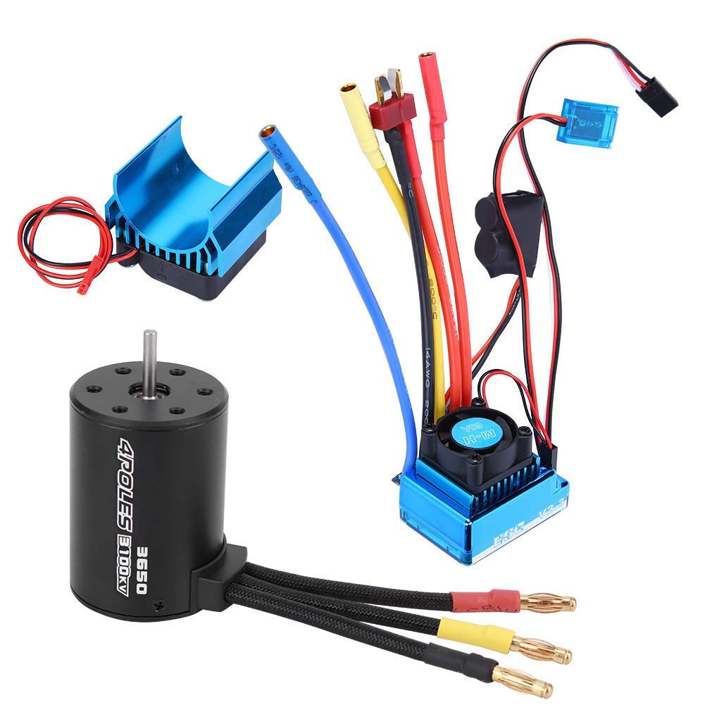 VGEBY Motor Brushless ESC, 3650 Brushless ESC and Heat Sink Fit 1:10 Scale Remote Control Vehicle Motor ESC Set Fit for 1/10 RC Toy Car(60A) Model Toy