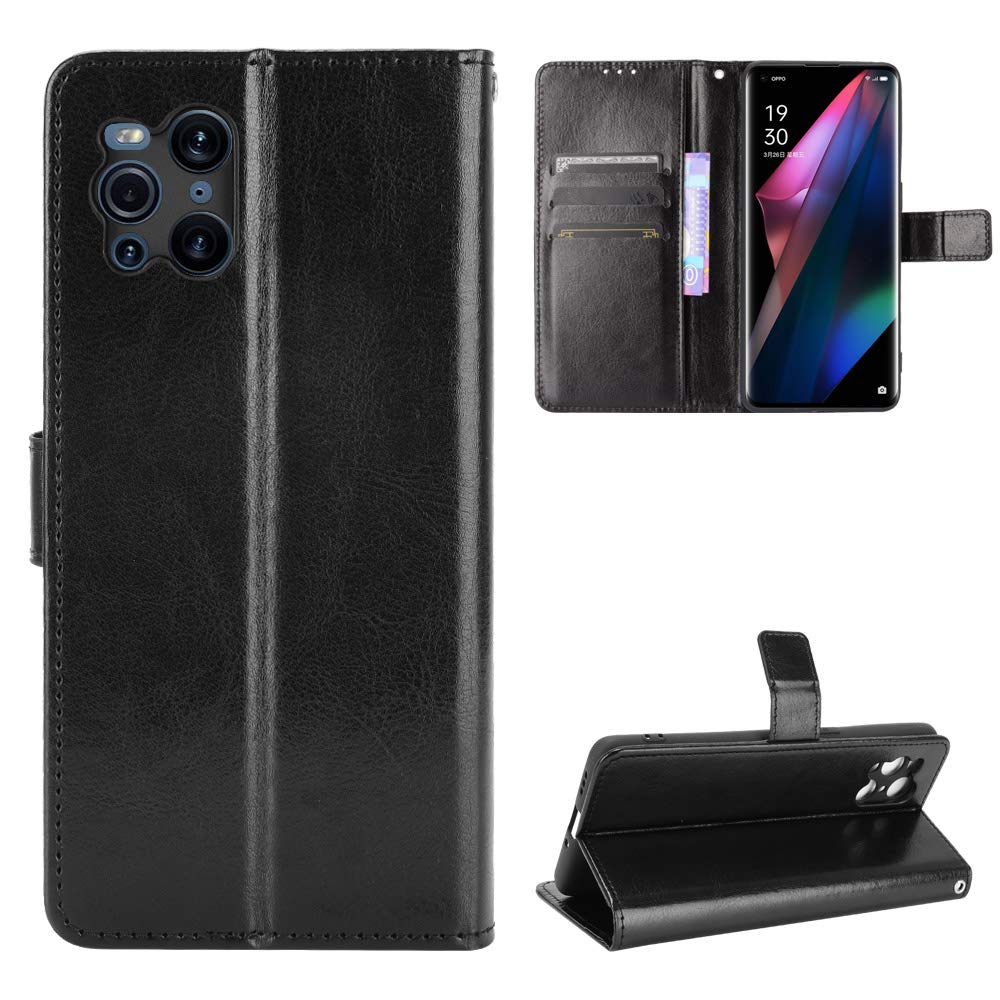Oppo Find X3/X3 Pro Case [Wallet Case] [Kickstand] [Card Slots] [Magnetic Flip Cover] Compatible with Oppo Find X3/X3 Pro Smartphone(Black)