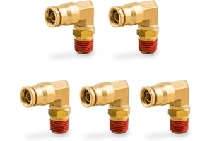 ANRIWT 3/8" 90 Degree Elbow Union Brass DOT Push to Connect Air Line Fittings, 3/8" OD Tube x1/4" NPT Air Brake Line Quick Fitting Connectors for Truck Trailers or Industry Air System(5PCS)