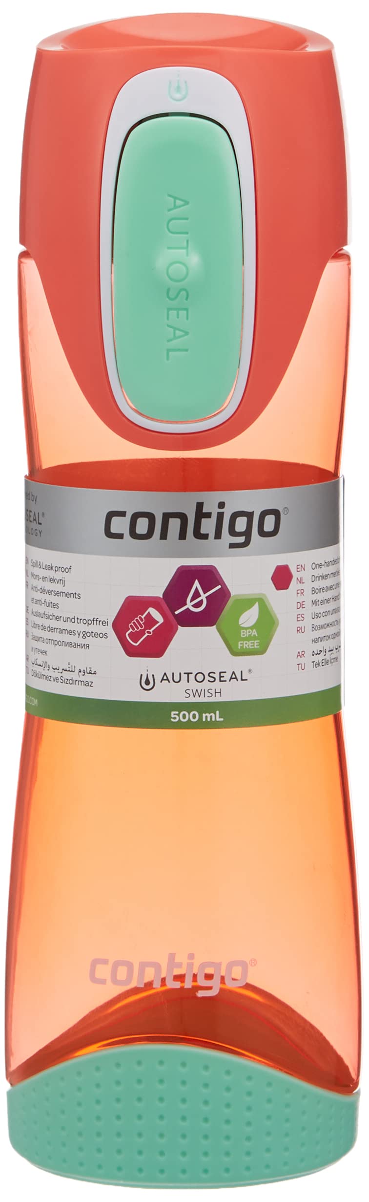 Contigo drinking bottle Swish Autoseal large BPA-free plastic water bottle, leak-proof, for sports, cycling, jogging, hiking, 500 ml, Pink Peach