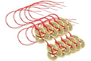 COHEALI 10 Sets Chinese Style Feng Shui Fortune Coins Red Cord Hanging Pendant for Wealth and Success New