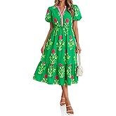 Cicy Bell Womens Summer Floral Print Maxi Dress A Line Puff Short Sleeve V Neck Boho Dresses Flowy Beach Vacation Outfits