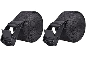 Azarxis Lashing Straps Ratchet Tie Down Secure Cinch Strap Adjustable Cam Buckles Belts Heavy Duty up to 441 lbs Capacity for Motorcycle Cargo Kayak Boat Canoe Truck Trailer (Black - 2 Pack,9.8 ft)