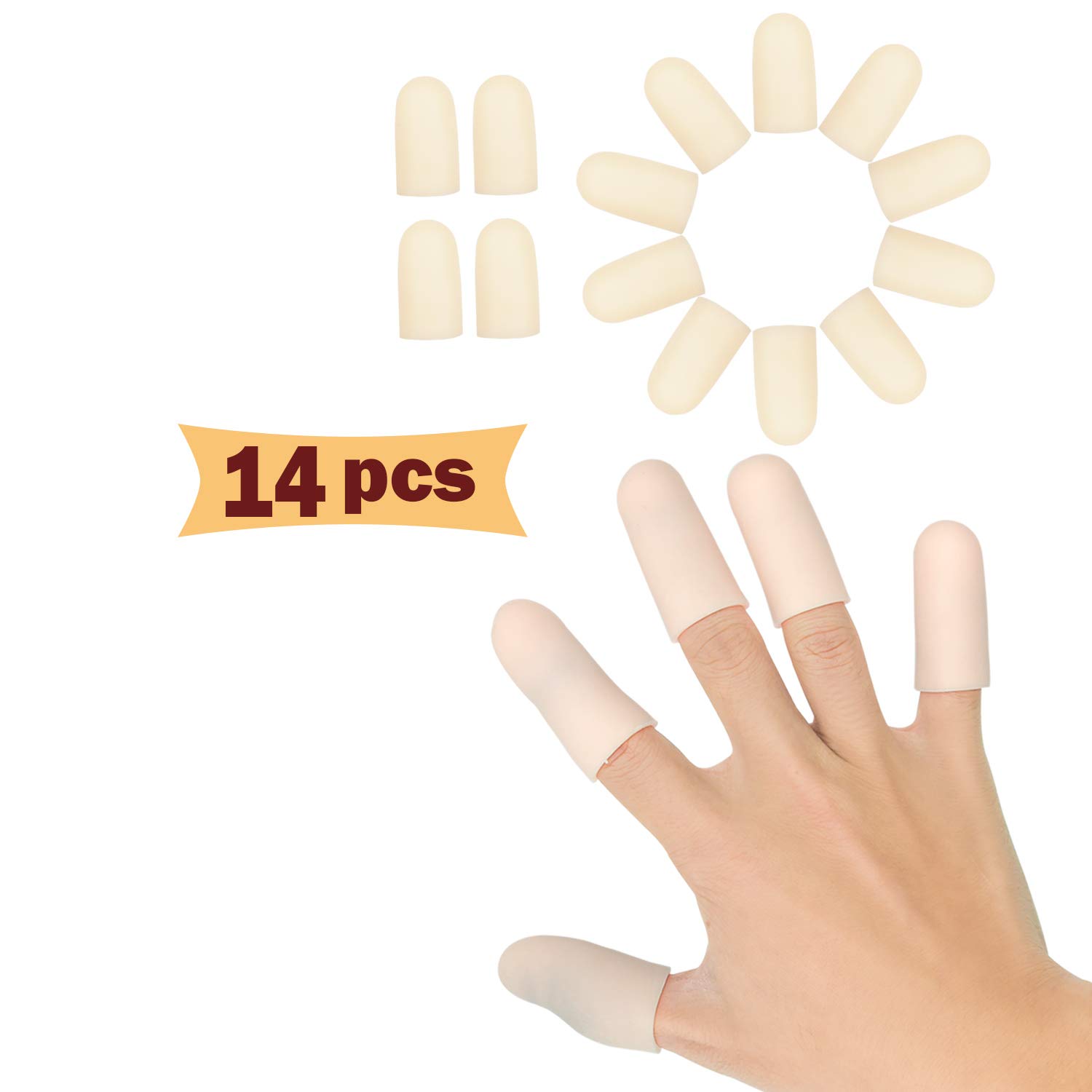 Pnrskter Finger Protectors, Gel Finger Cots 14 Pcs, Thumb Protector for Hand Eczema, Cracking, Arthritis (14Pcs, M Size)