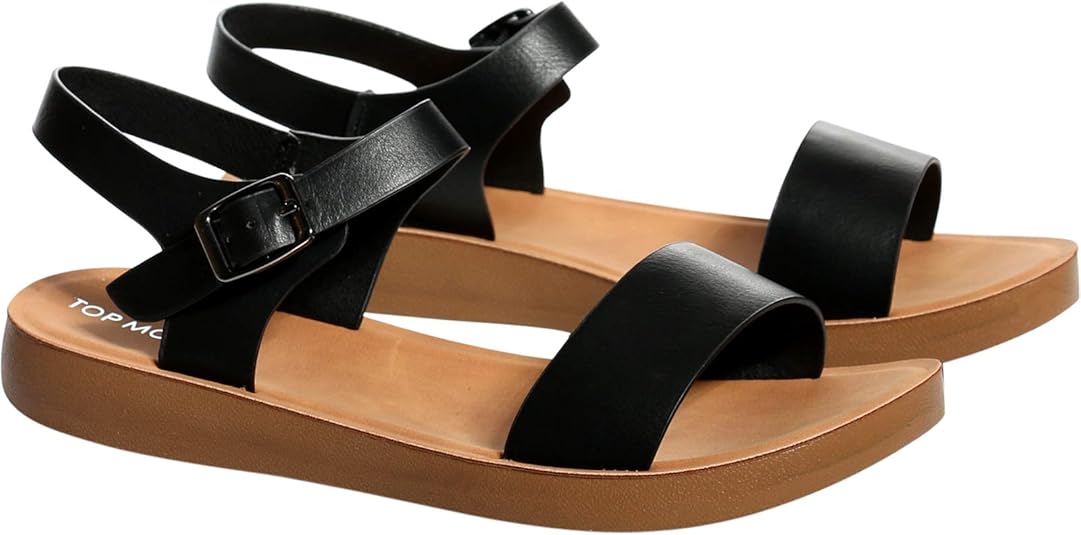 Amazon.com | TOP Moda Womens Casual Open Toe Single Strap Soft Bottom Comfort Ankle Wrap Sandal 