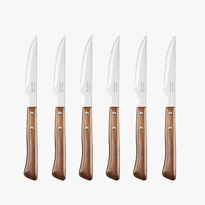 Steakmesser-Set 6-teilig - Perlschliffklinge zum Schneiden und Filetieren von Fleisch, Edelstahlklinge und Griff aus Buchenholz - Serie Mesa