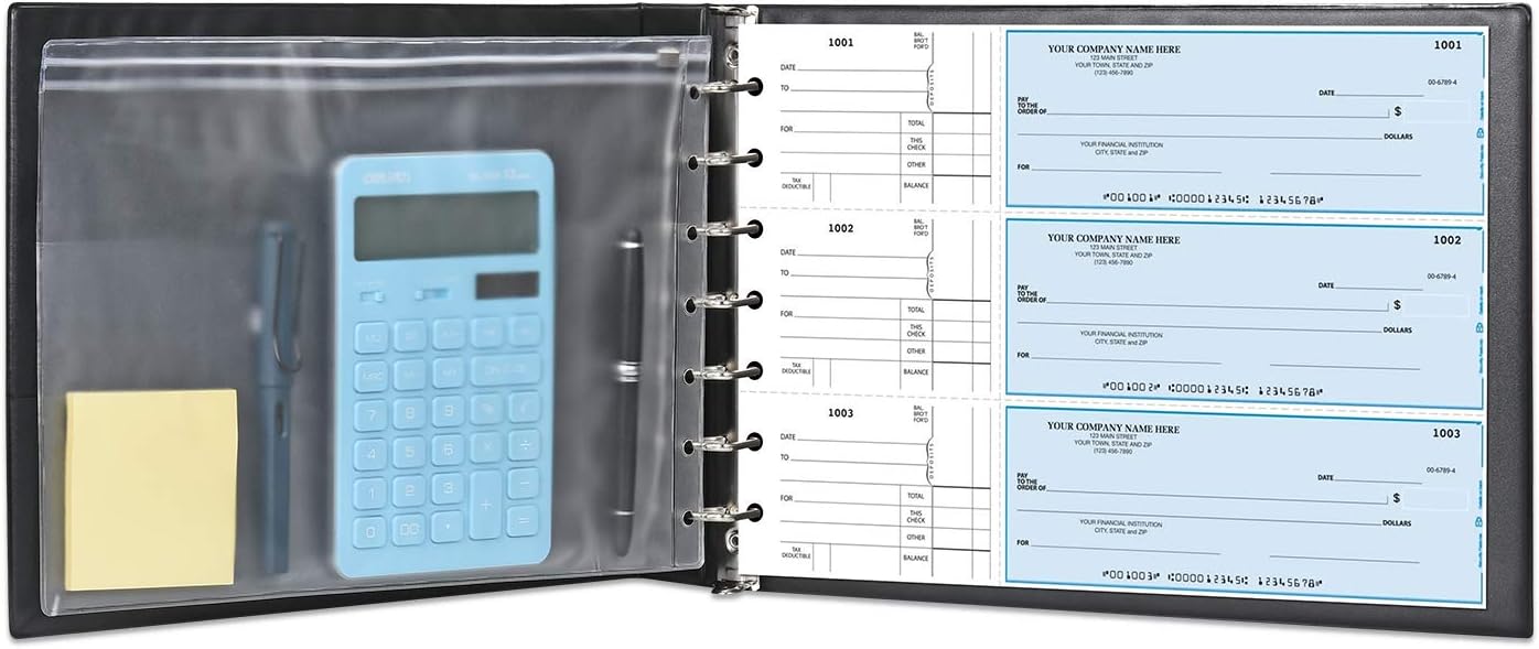 7 Ring Business Check Book Binder, 600 Checks Capacity for 9" x 13" Sheets, PU Leather Checkbook Holder with Zip Pouch : Office Products