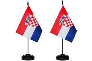 TIBIJOY Croatia Croatian Small Mini Desk Flag Set Miniature Croatia Croatian Table Office Flag with 13" Black Pole, Black Base, Miniature Croatia Deluxe Desktop Flag(2 Pack)