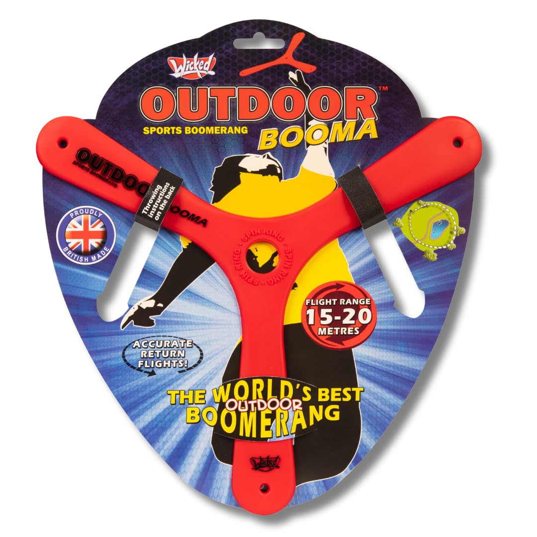 Wicked Outdoor Booma | Classic Sports Boomerang from Vision | Advanced Tri-Blade Design for Stable, Accurate Return Flight | 15-20 Metre Flight Range (Red)