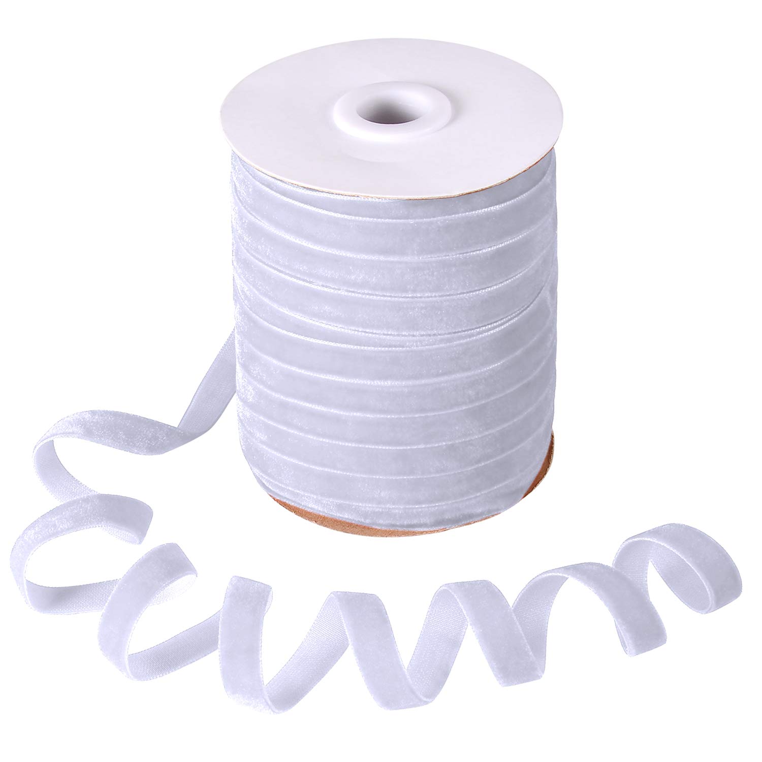 Lezevn 50 Yards Vintage Velvet Ribbon Crushed Velvet Ribbon for Wedding Décor Choker Necklace Gift Package Wrapping (White, 3/8")