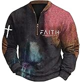 Men's Faith Print Casual T-Shirt Christian Cross Sweatshirt Faith Ephesians 2 8 Pullover
