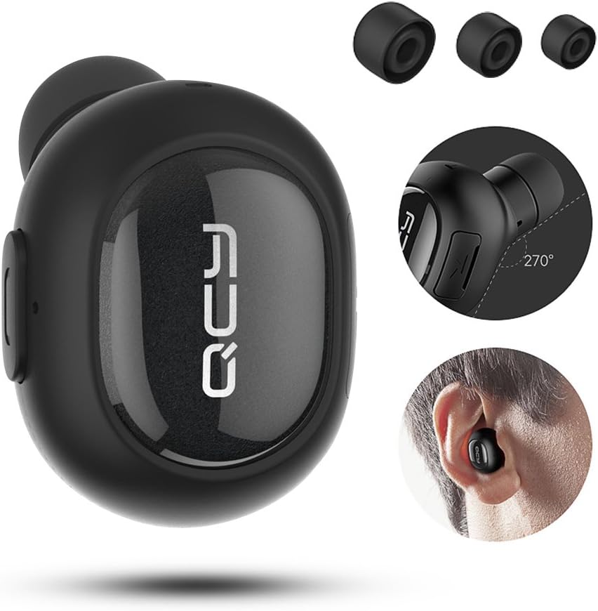 Evershop Wireless Earphone Invisible Mini Bluetooth Headset Earbuds Headphones with Microphone Hands-Free Calls for iPhone iPad Android Smart Phone (One Earpiece Packed) - Black