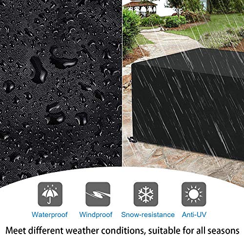 SanGlory Gartenmöbel Abdeckung, Atmungsaktiv Abdeckhaube für Tisch und Stühle, wasserdichte Oxford Gewebe Sitzgruppe Abdeckplane, Rechteckig Schutzhülle für Gartentisch (242x162x100cm) – Schwarz – Bild 5