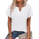 WIHOLL Womens Summer Tops 2026 Short Sleeve V Neck T Shirts Fashion Beach Vacation Clothes Business Casual Outfits
