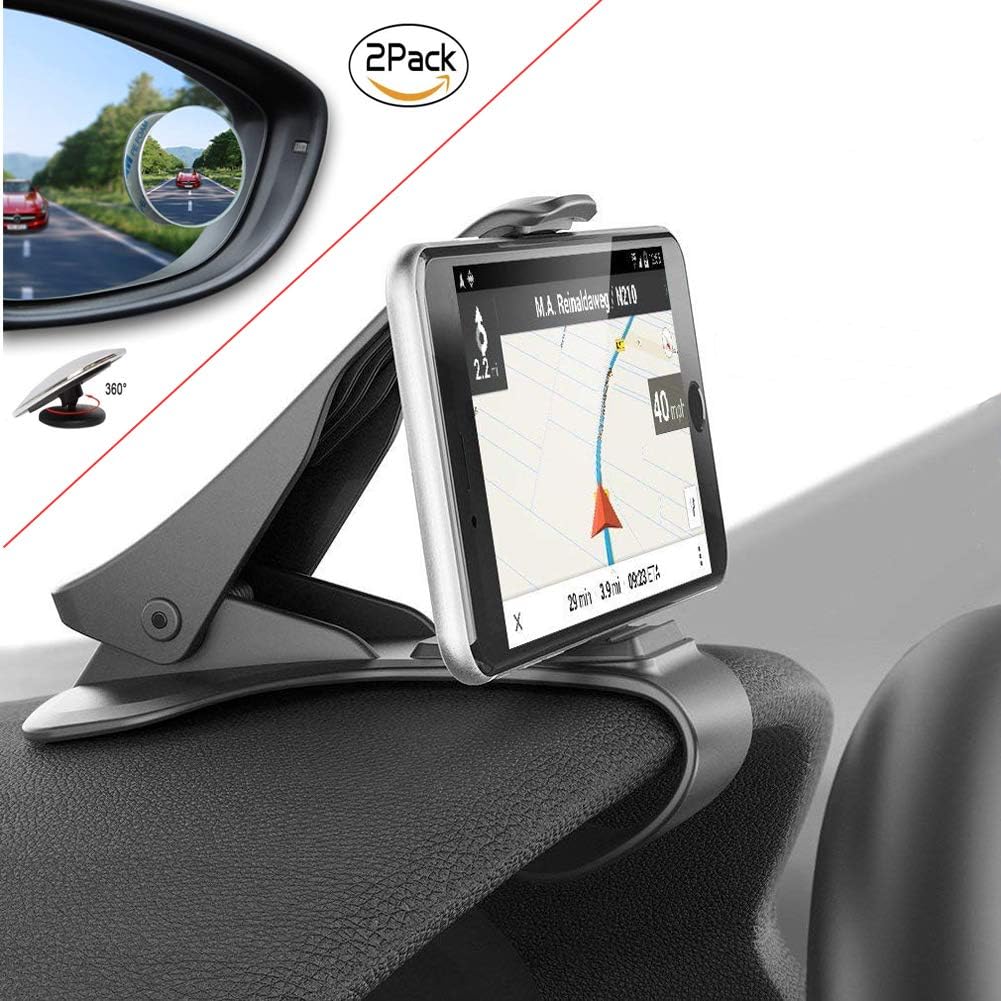 ZOORE Car Phone Holder GPS HUD with 2 Car Wide-Angle Mirror, Car Dashboard Mount Holder for iPhone X/8/8P/7/7P/6S/6/6P, Huawei, Samsung, HTC – Black