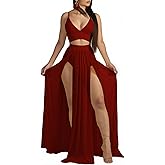 2 Piece Sets for Women Summer Sexy Double High Split Maxi Dresses Skirt Set Beach Swimwear Cover Ups Vacation Outfits