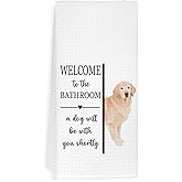 EXUQO Funny Bathroom Hand Towels Dishcloths for Dog Mom Dad Labrador Lover Gifts,Welcome to The Bathroom a Dog Will Be with You Shortly,16x24 inch