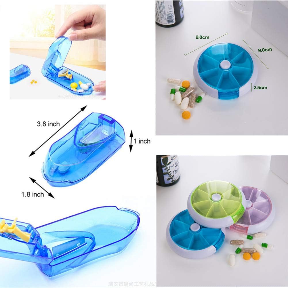 Angzhili Pill Box 7 Days with Pill Cutter,Portable Pill Container Clamshell & Spinning Open Design Storage Splitters Box to Prevent Forgetting(Blue) - Image 4