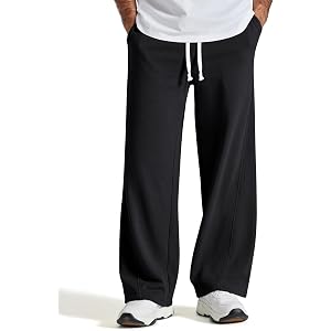 COOFANDY Baggy Sweatpants Men Wide Leg Cotton Joggers for Men with Pockets | 2 in 1 Design, Ankle Drawcord, Cotton Blend, Wid