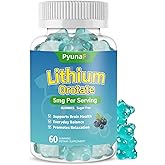 PYUNAFIT Lithium Orotate 5mg Gummies Sugar Free, Brain Health & Cognitive Function Supplement, Vegan, Blueberry Flavor, 60 Count