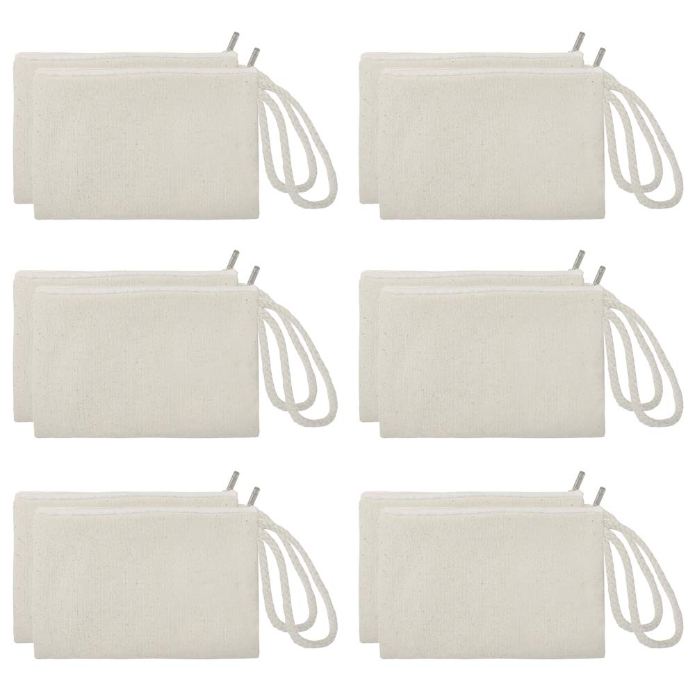 Aspire 12 Pack Canvas Zipper Pouch Bags 100% Cotton Canvas Makeup Bags DIY Craft Bags for DIY Craft Natural- 6 3/4 x 4 3/4 Inches