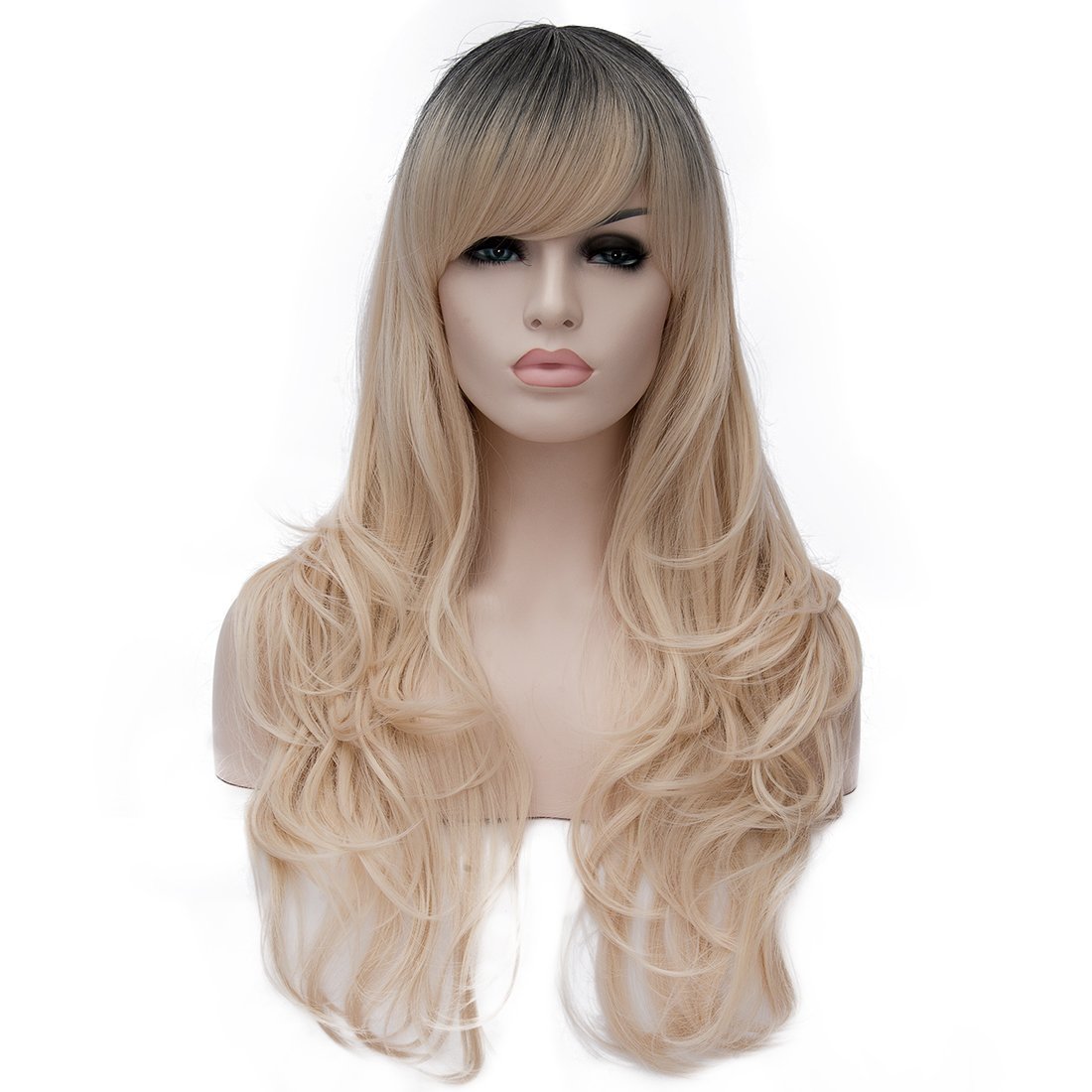 AMYHOME 28" 70CM Women's Long Curly Wig Wavy Fashionable Cosplay Costume Halloween Synthetic Heat-Resistant Hair Cosplay Party Wig, Light Blonde