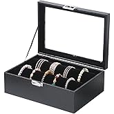 Kanwoder Bracelet Holder Organizer Box, Jewelry Storage Case with 2 Rods, Bangle Watch Display Tray for Women Girls (Black)