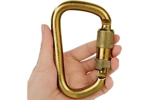 DEKABR Heavy Duty Alloy Steel Auto-Locking Climbing Carabiner - 45KN Twist Lock Carabiner for Rock and Tree Climbing, Quick Release, Rescue, and Mountaineering. ANAB Certified, Large, Gold