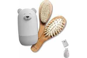 FACEWEGEN 6-in-1 Baby Grooming Set, Natural Wooden Hairbrush and Comb, Nail Clippers,Nail Scissors, Nail File and Tweezers for Kids and Newborns in Nice Gift Box (White)