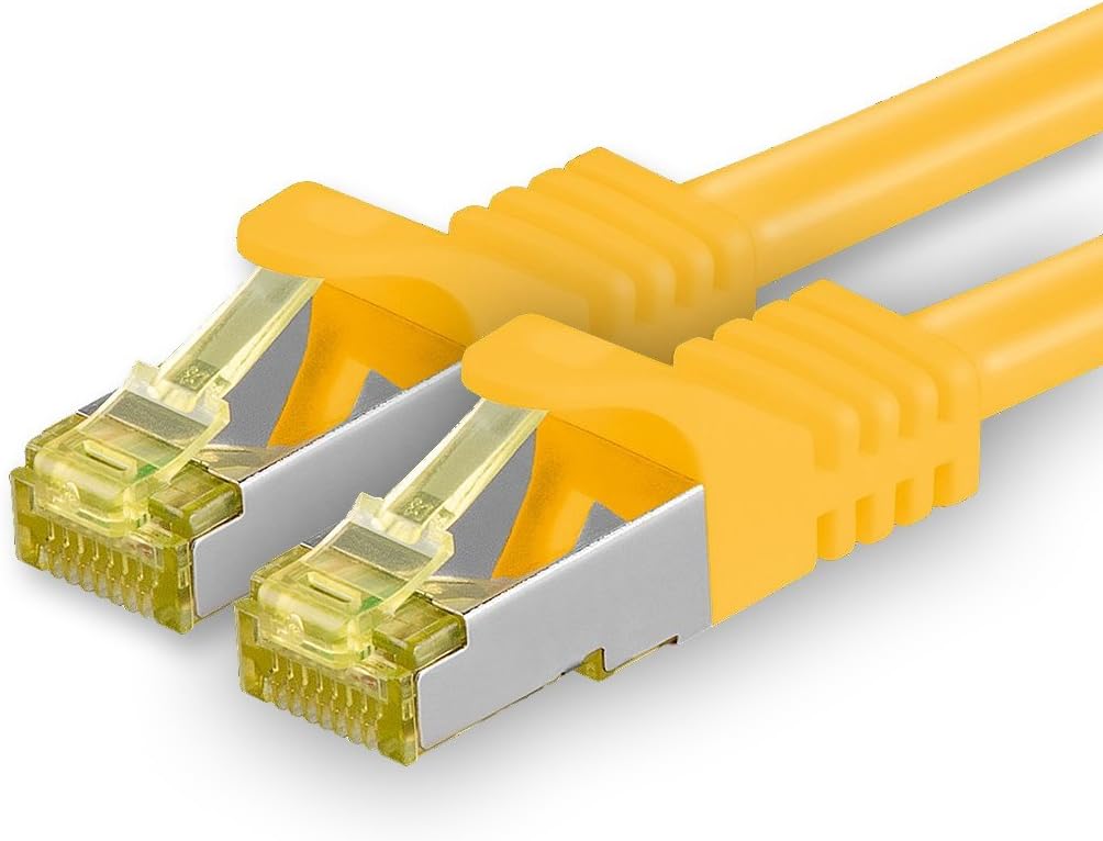 1aTTack.de Cat.7 network cable 2m yellow 1 piece Cat7 Ethernet cable network LAN cable raw cable 10 Gb s SFTP PIMF LSZH set patch cable with Rj 45 plug Cat.6a