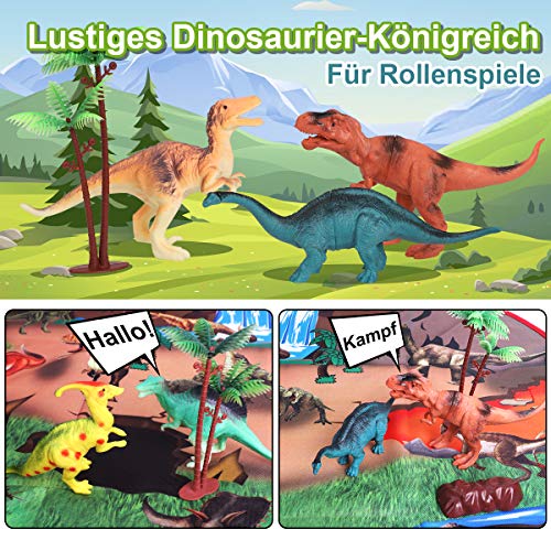 GILOBABY kid dinosaurier spielzeug mit 2 in 1 spielmatte & bäume & felsen, pädagogisches lernen dino modell spielzeug… – Bild 6