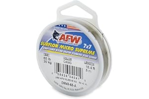 AFW American Fishing Wire Surflon Micro Supreme Nylon Coated 7x7 Stainless Steel Leader Wire - Knottable Wire Leaders for Fishing Saltwater, Fly Fishing, 13lb Test - 90lb Test, Bright, Black & Camo Colors